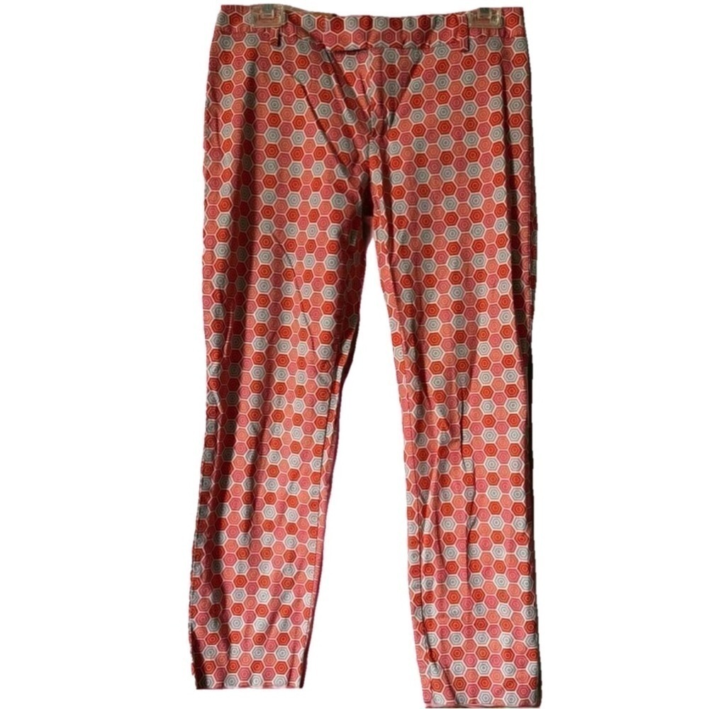 GAP womens coral and grey hexagonal patterned stretchy slim cropped fit pants